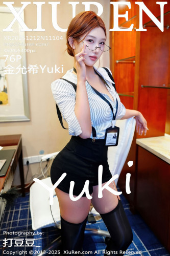 XiuRen秀人网-11104-金允希Yuki-OL条纹衬衫黑短裙黑丝-2025.12.12
