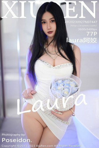 XiuRen秀人网-7447-laura阿姣-白色吊带短裙爆乳珠链内裤-2023.09.27