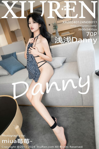 XiuRen秀人网-8011-浅浅Danny-条纹衬衫黑短裤黑丝黑色情趣内衣爆乳-2024.01.24